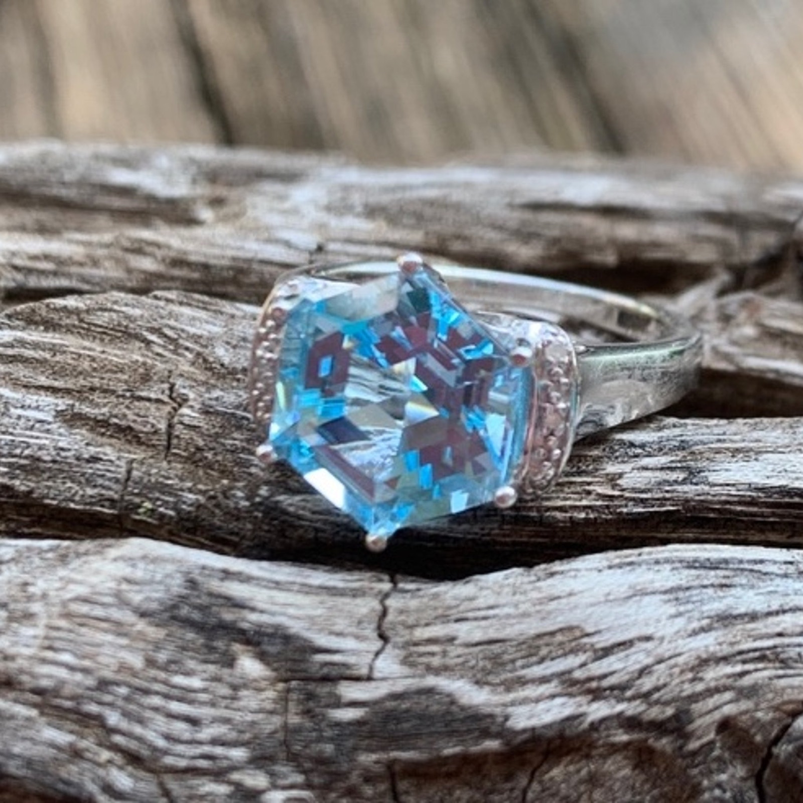 Bbj Sterling Silver Blue Topaz And Diamond Ring 73$